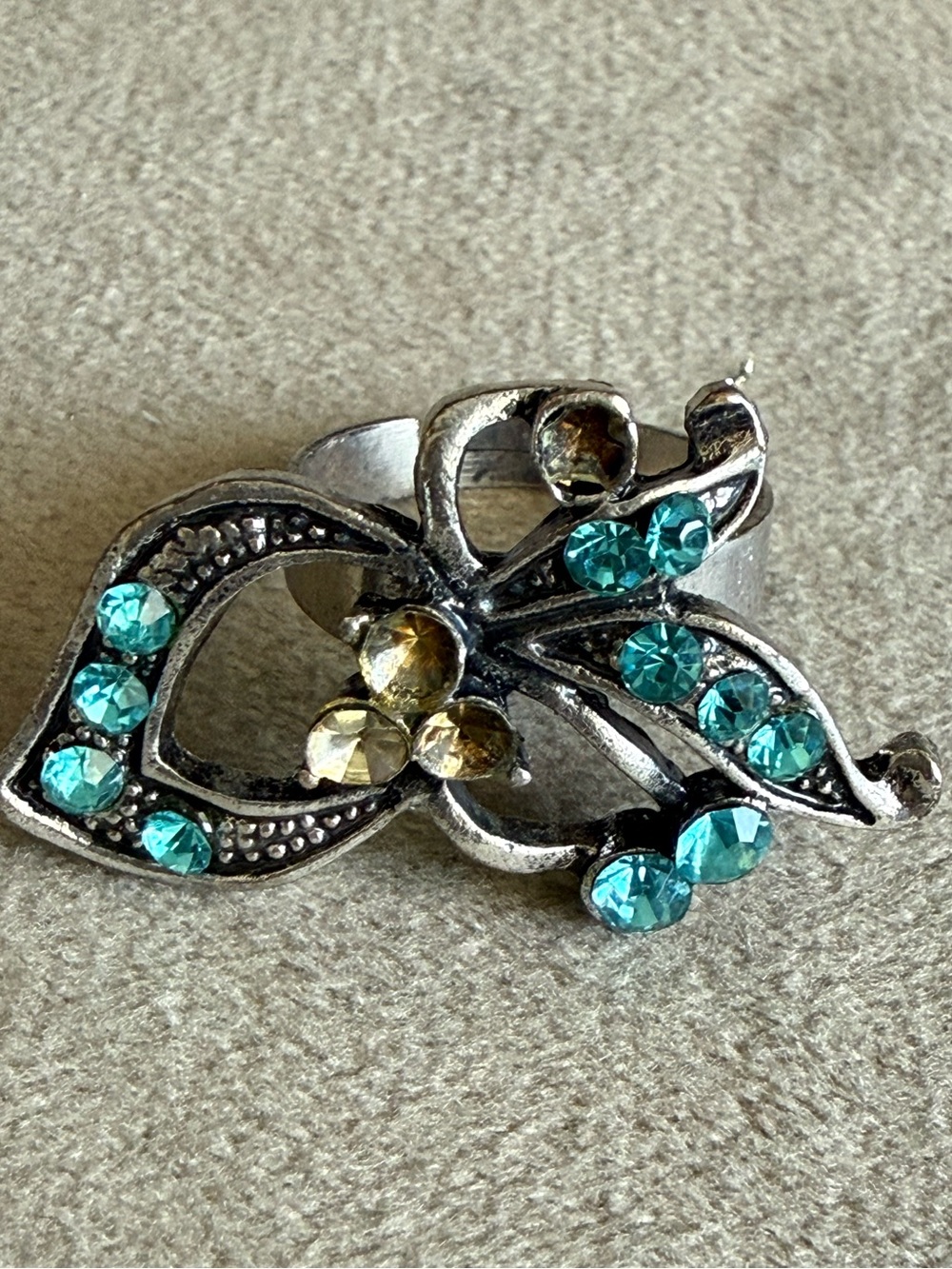 Turquoise Crystal Leaf Cocktail Ring - Women Jewelry
